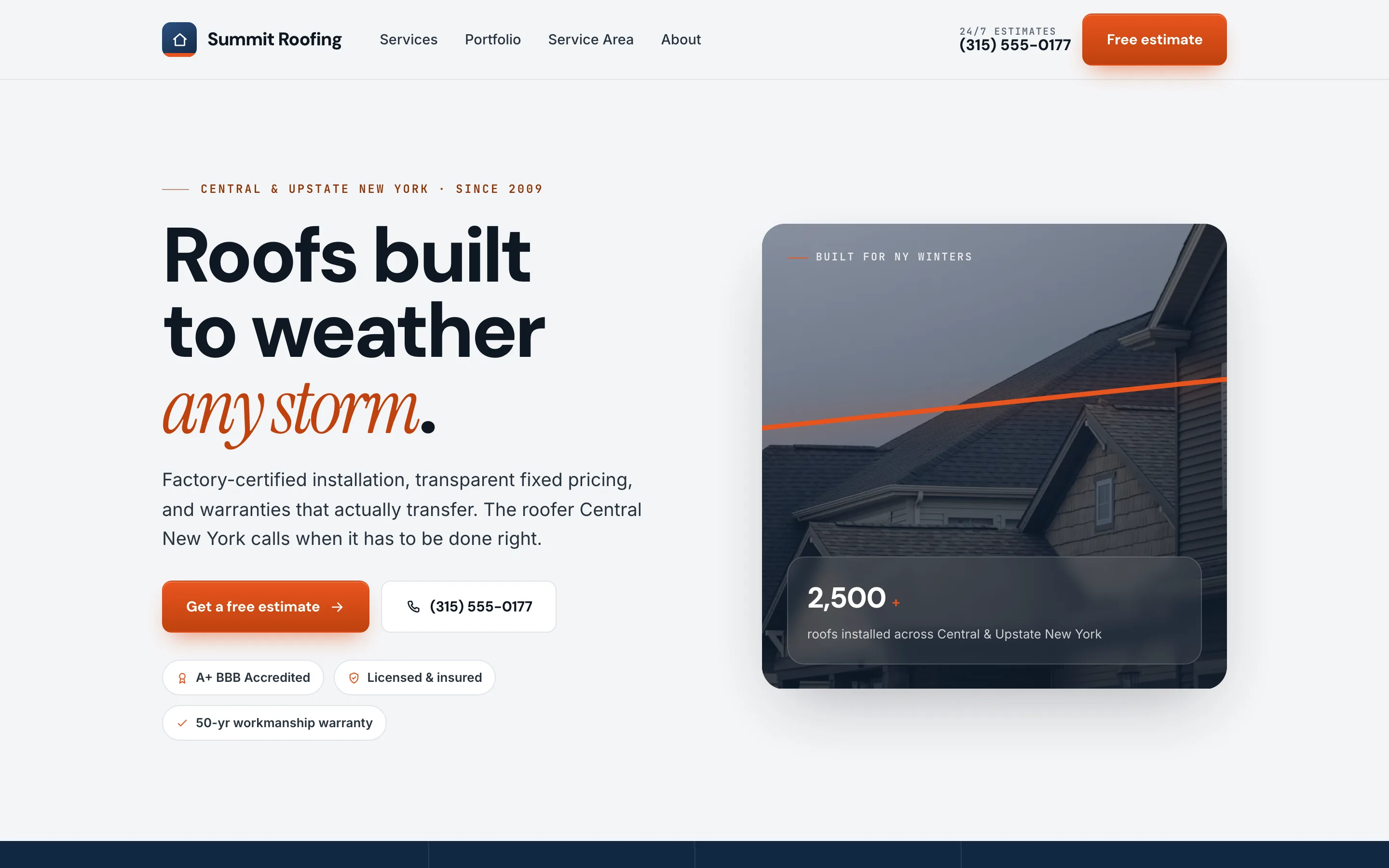 Summit Roofing example website by ANTHONY.